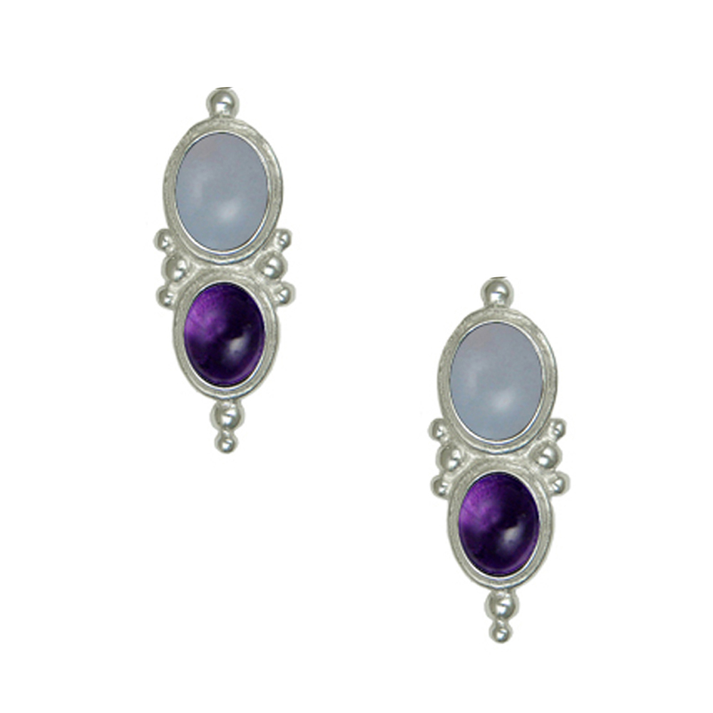 Sterling Silver Drop Dangle Earrings With Chalcedony And Amethyst